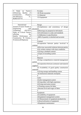 construction input’s problems that decrease its... Factors affecting Quality of construction projects in India | PDF