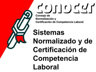 Consejo de
Normalización y
Certificación de Competencia Laboral



Sistemas
Normalizado y de
Certificación de
Competencia
Laboral
 