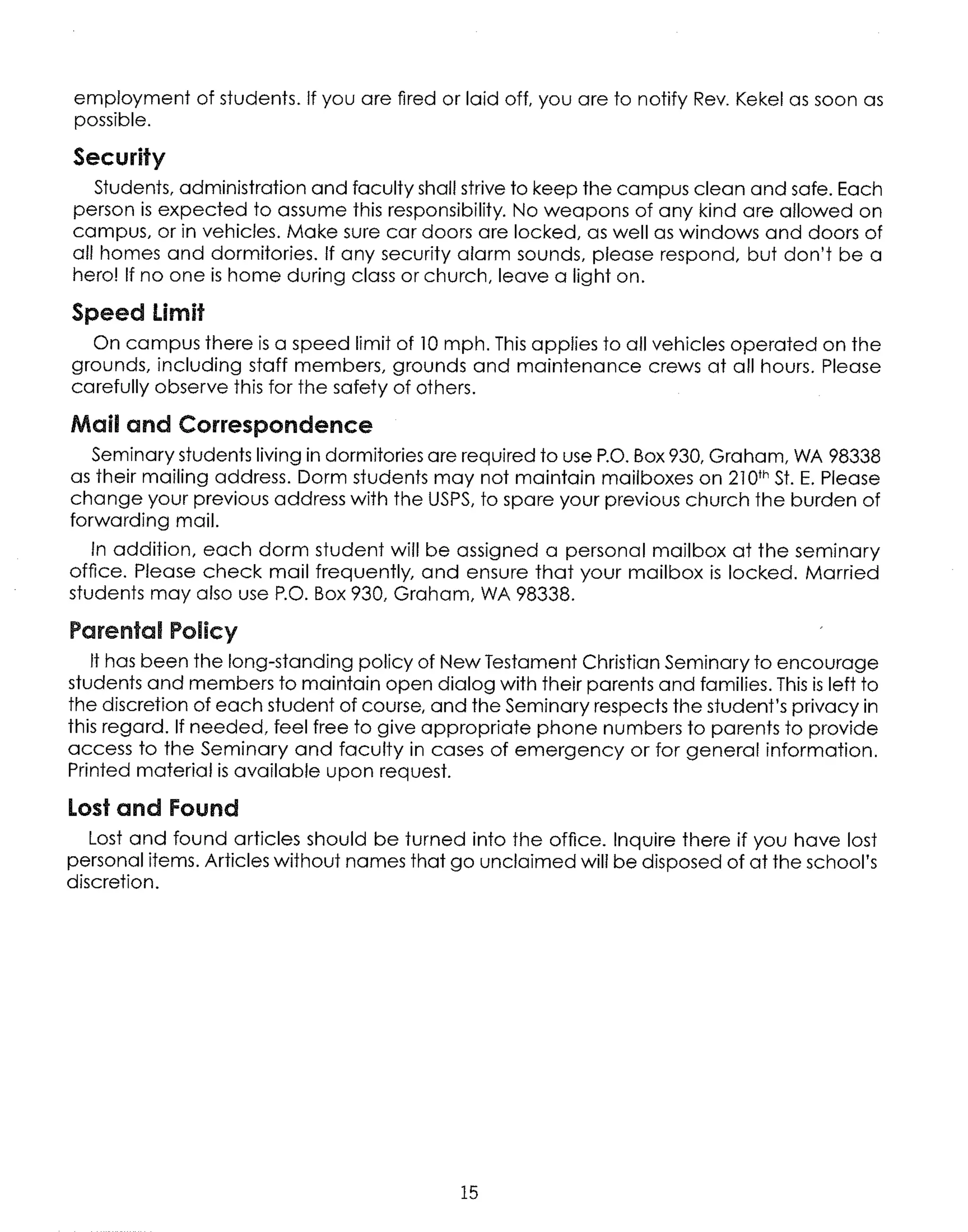 NTCS Student Handbook Spring 2006