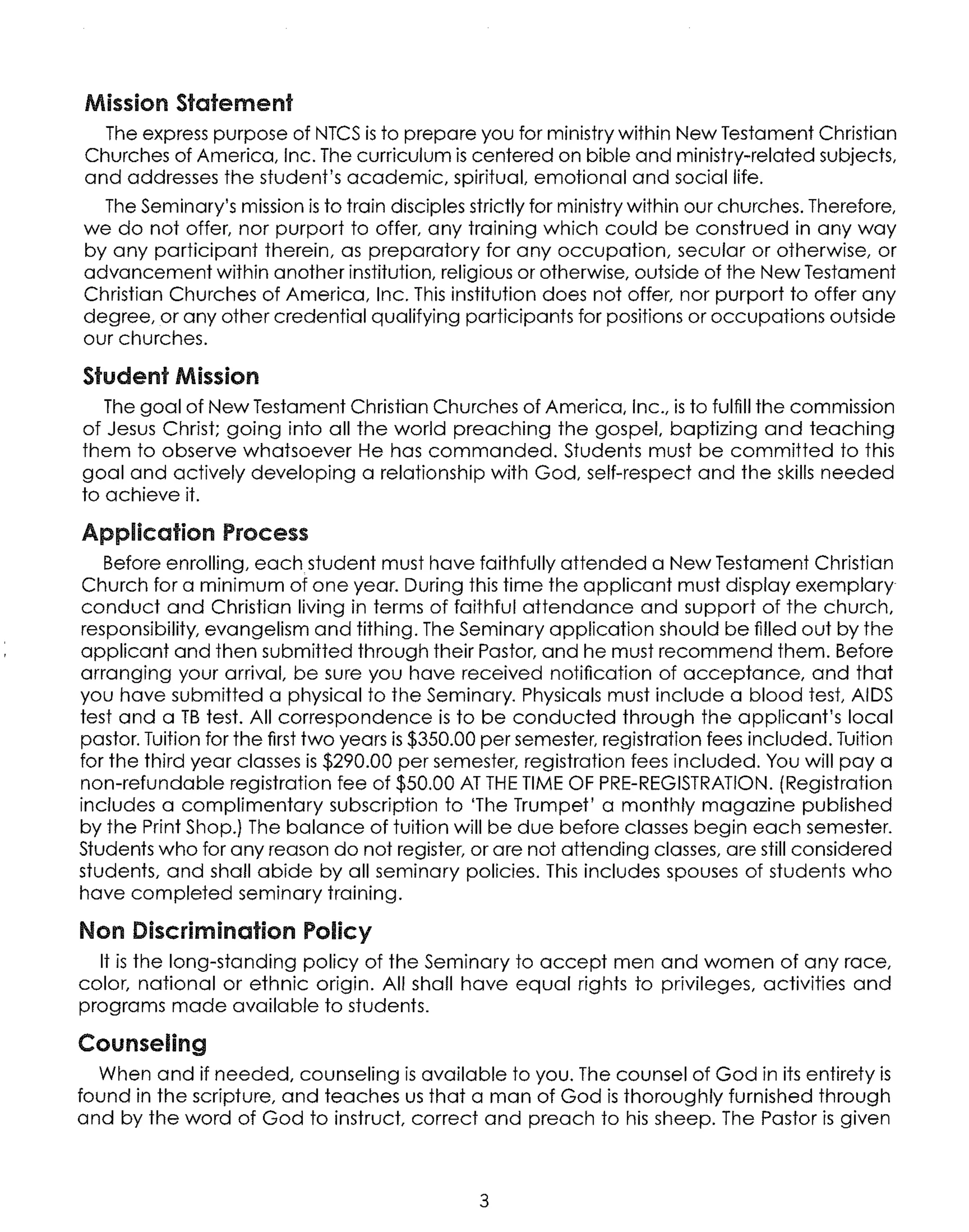 NTCS Student Handbook Spring 2006