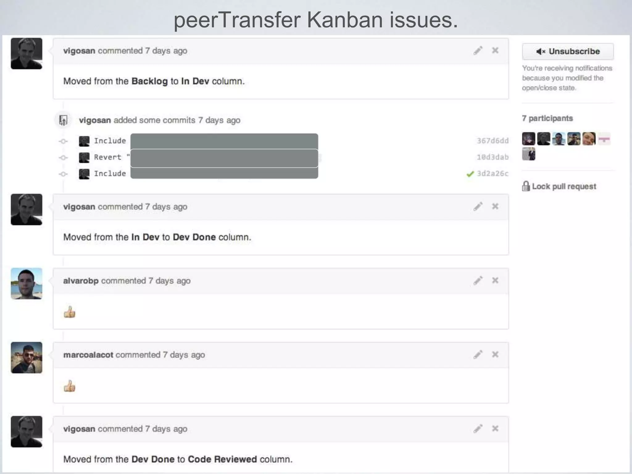 peerTransfer Kanban issues.
 