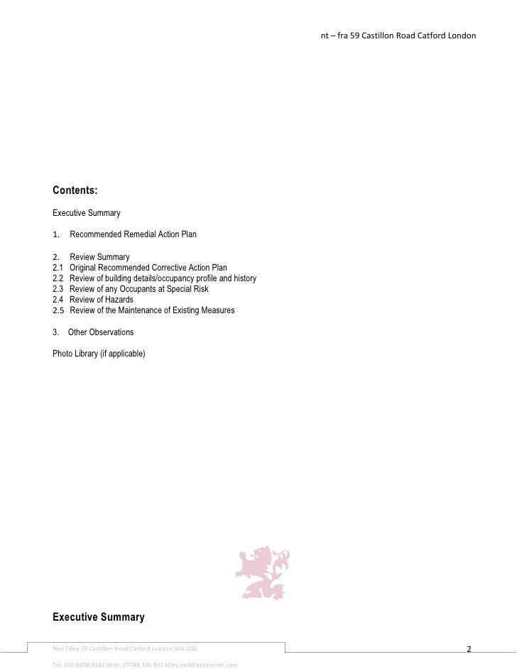 Template Plan Fire Assessment Action Risk