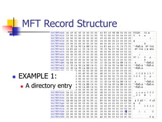 MFT Record Structure
 EXAMPLE 1:
 A directory entry
 