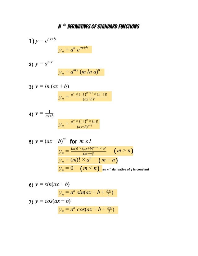 Nth Derivatives Of Standard Functions D6