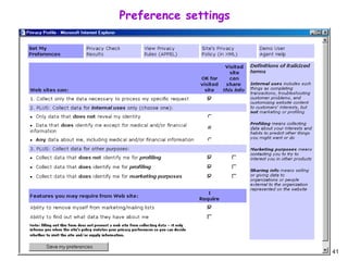 Preference settings 