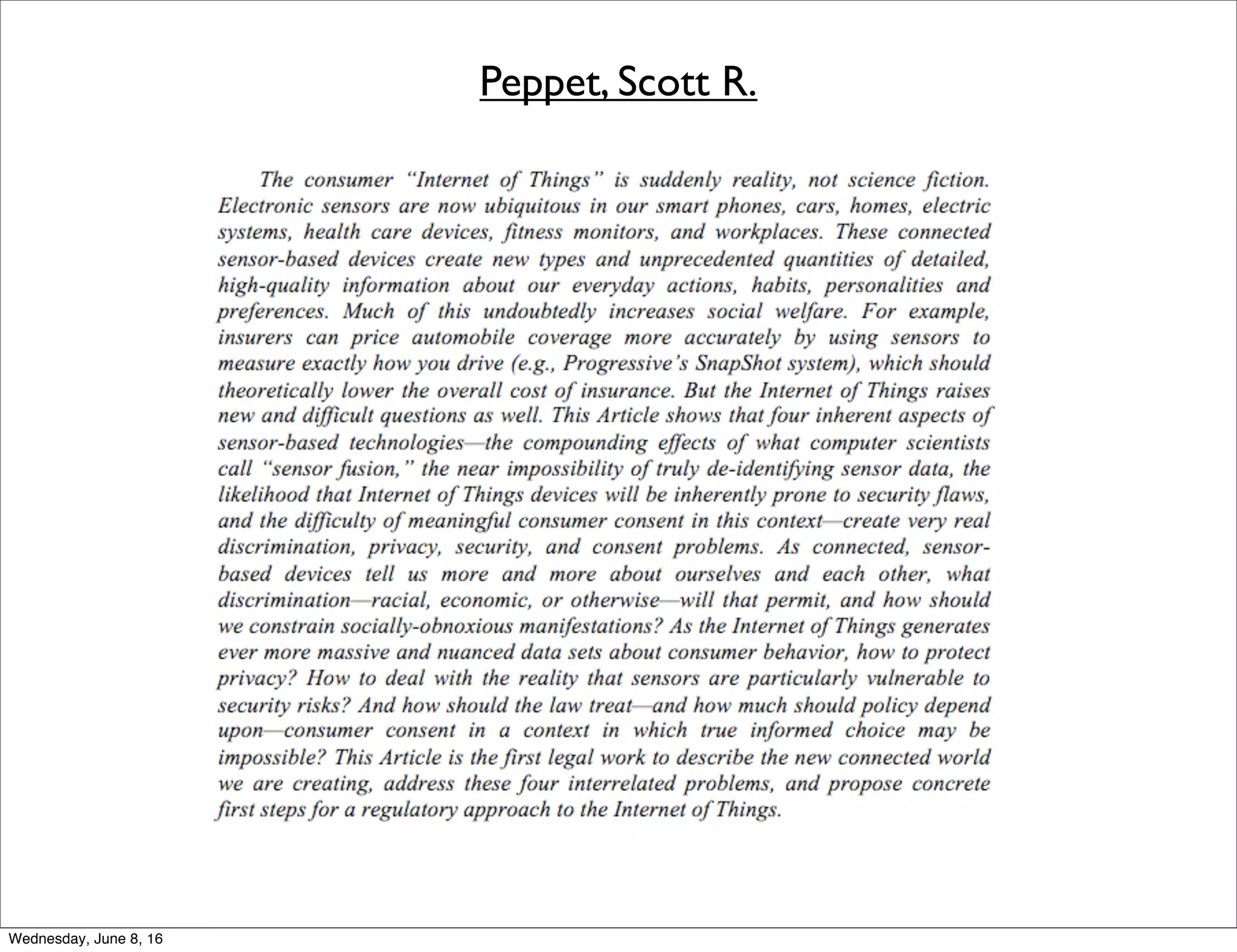 Peppet, Scott R.
Thursday, June 9, 16
 