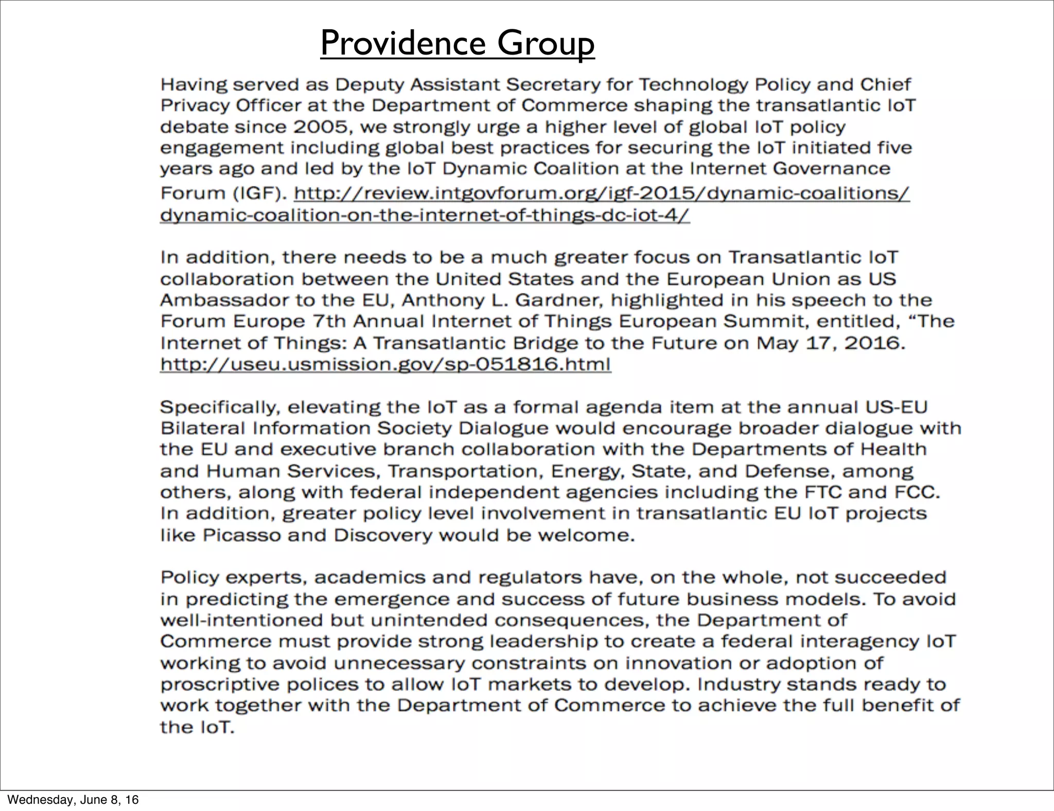 Providence Group
Thursday, June 9, 16
 