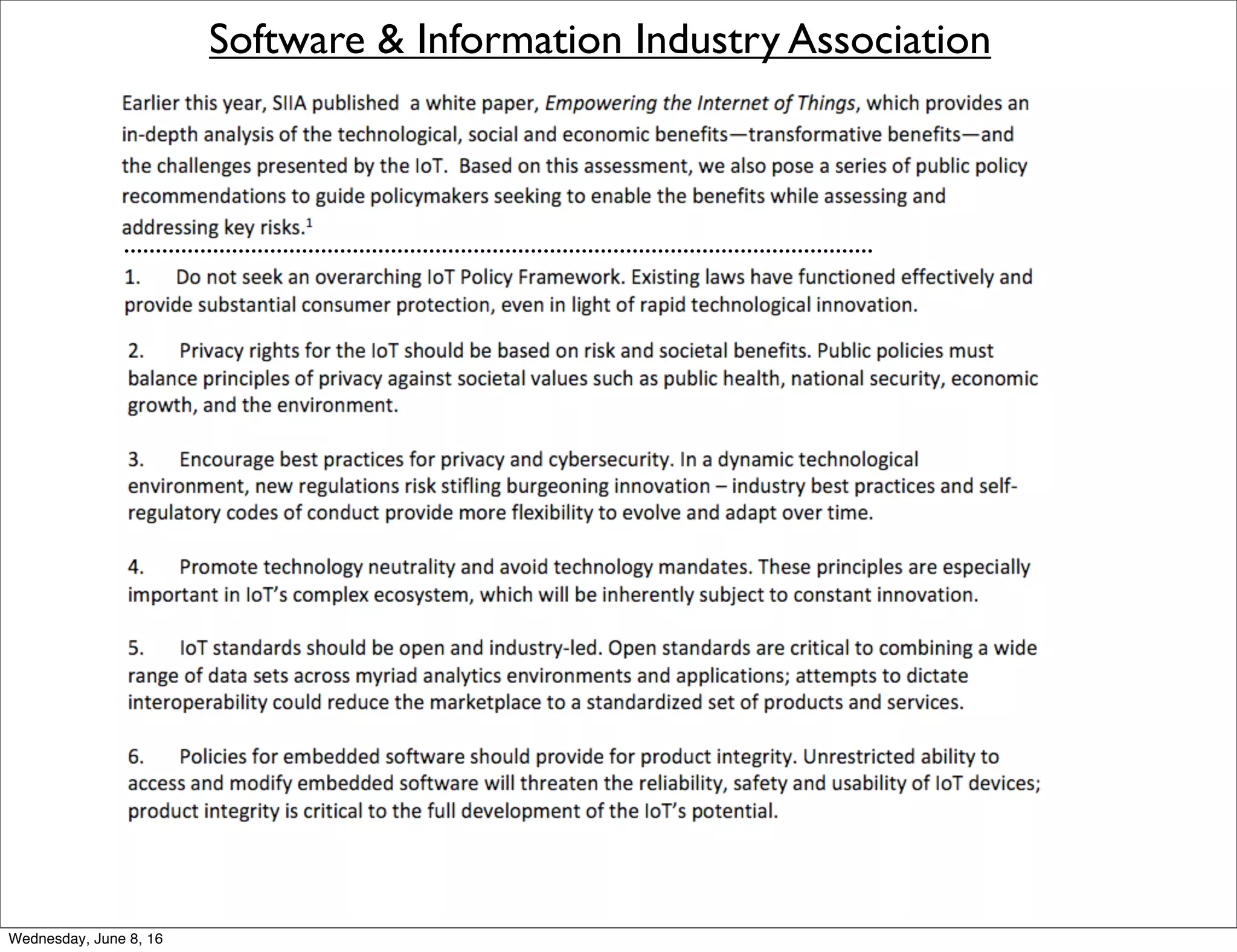 Software & Information Industry Association
......................................................................................................................
Thursday, June 9, 16
 