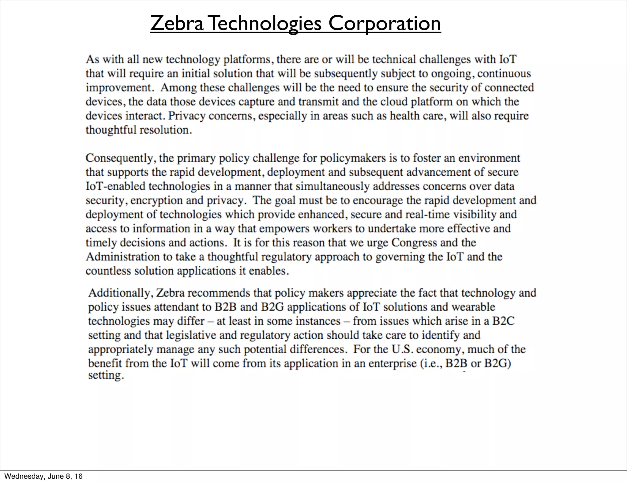 Zebra Technologies Corporation
Thursday, June 9, 16
 