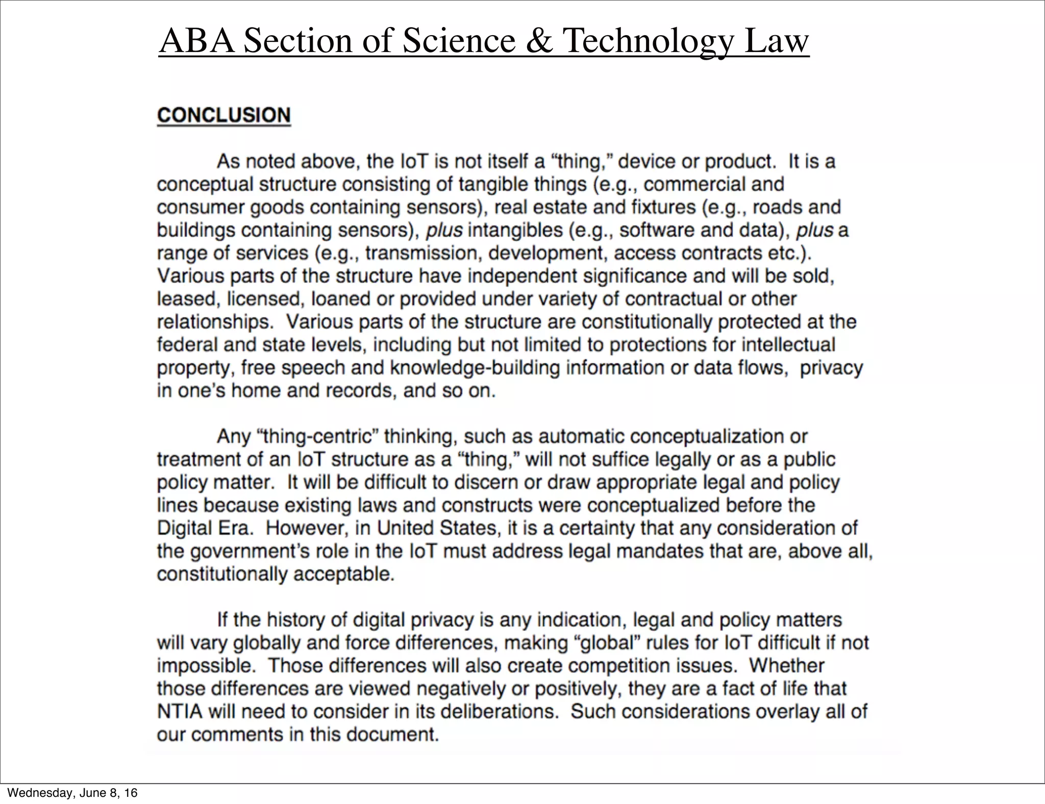 ABA Section of Science & Technology Law
Thursday, June 9, 16
 