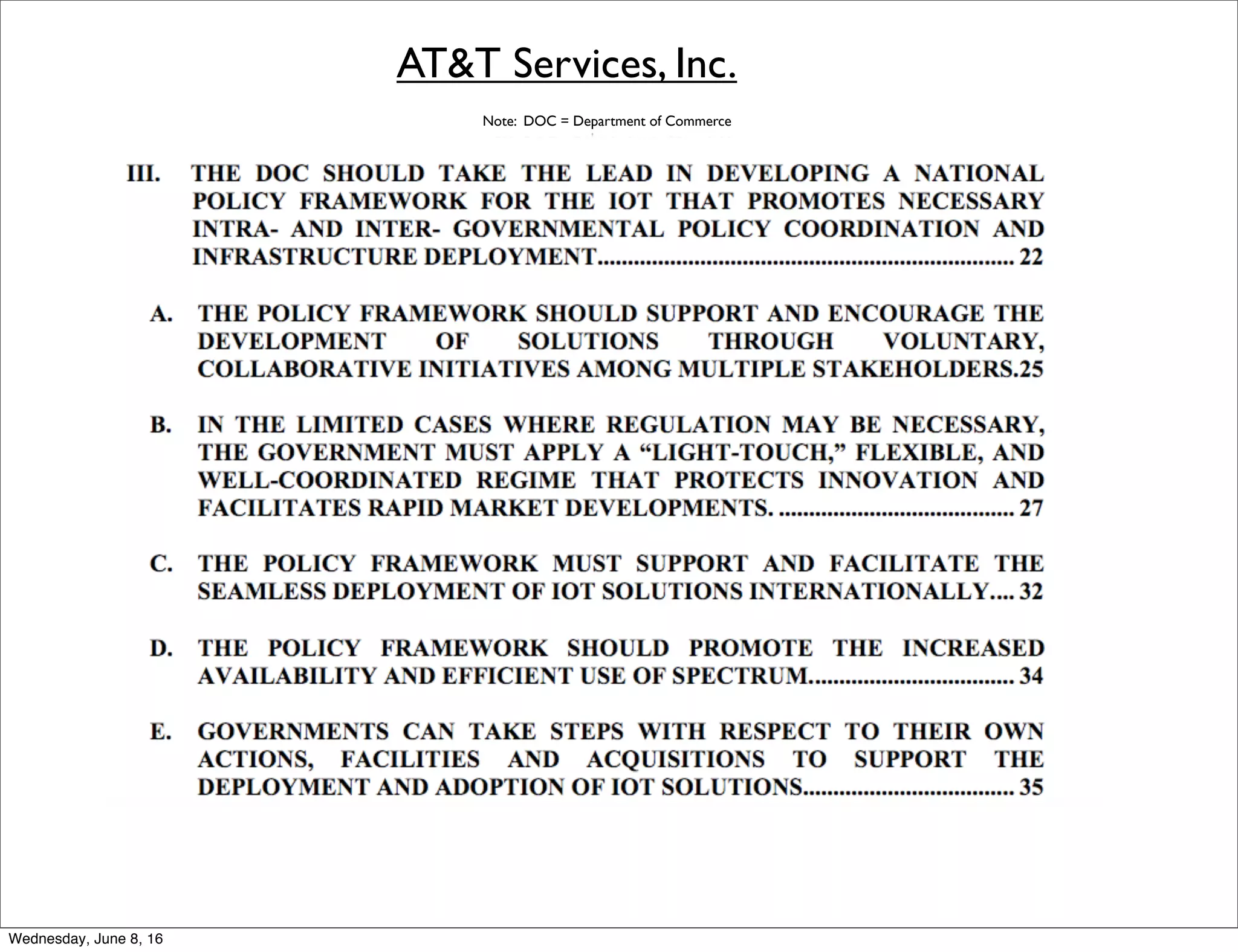 AT&T Services, Inc.
Note: DOC = Department of Commerce
Thursday, June 9, 16
 