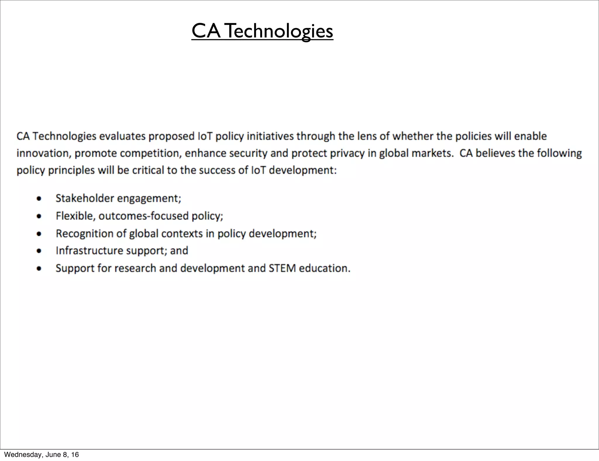 CA Technologies
Thursday, June 9, 16
 