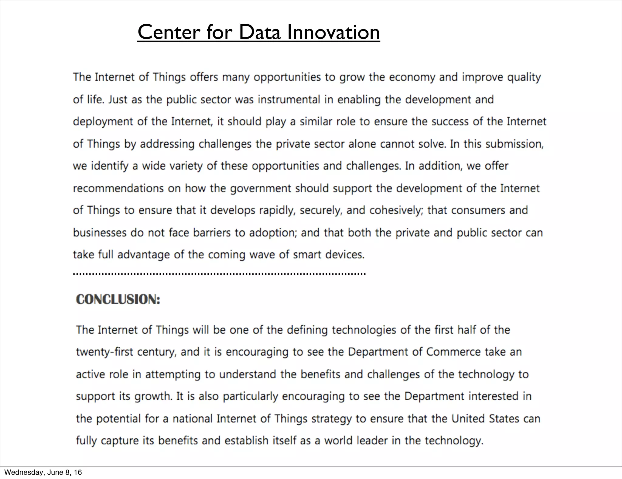 Center for Data Innovation
............................................................................................
Thursday, June 9, 16
 