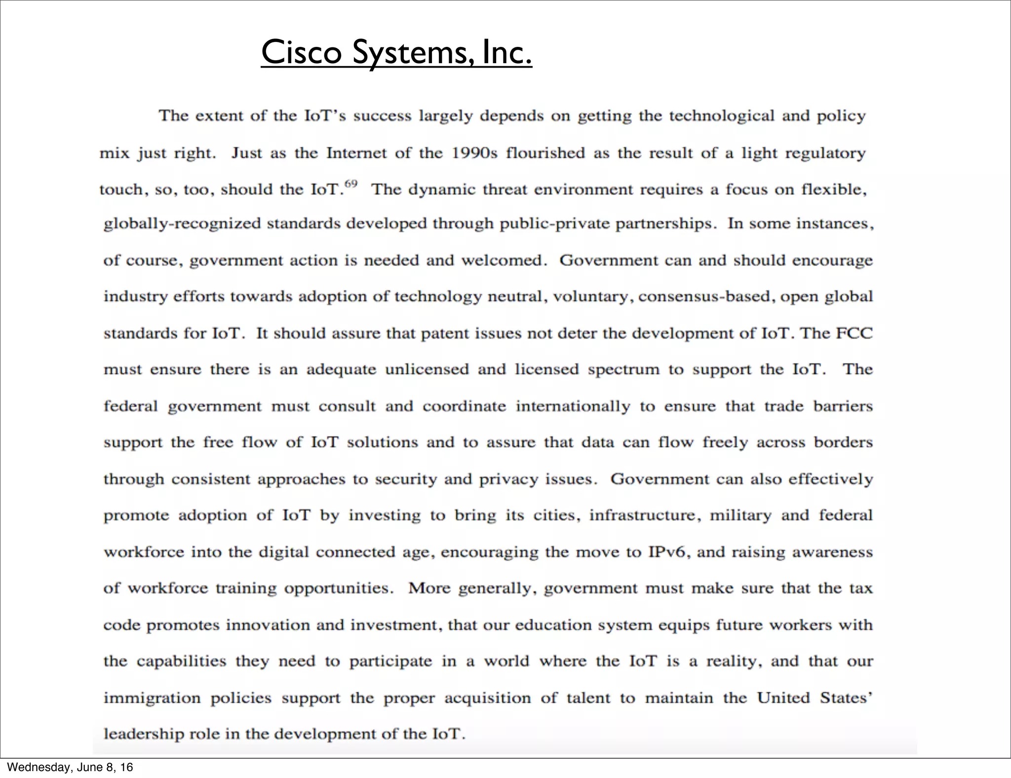Cisco Systems, Inc.
Thursday, June 9, 16
 