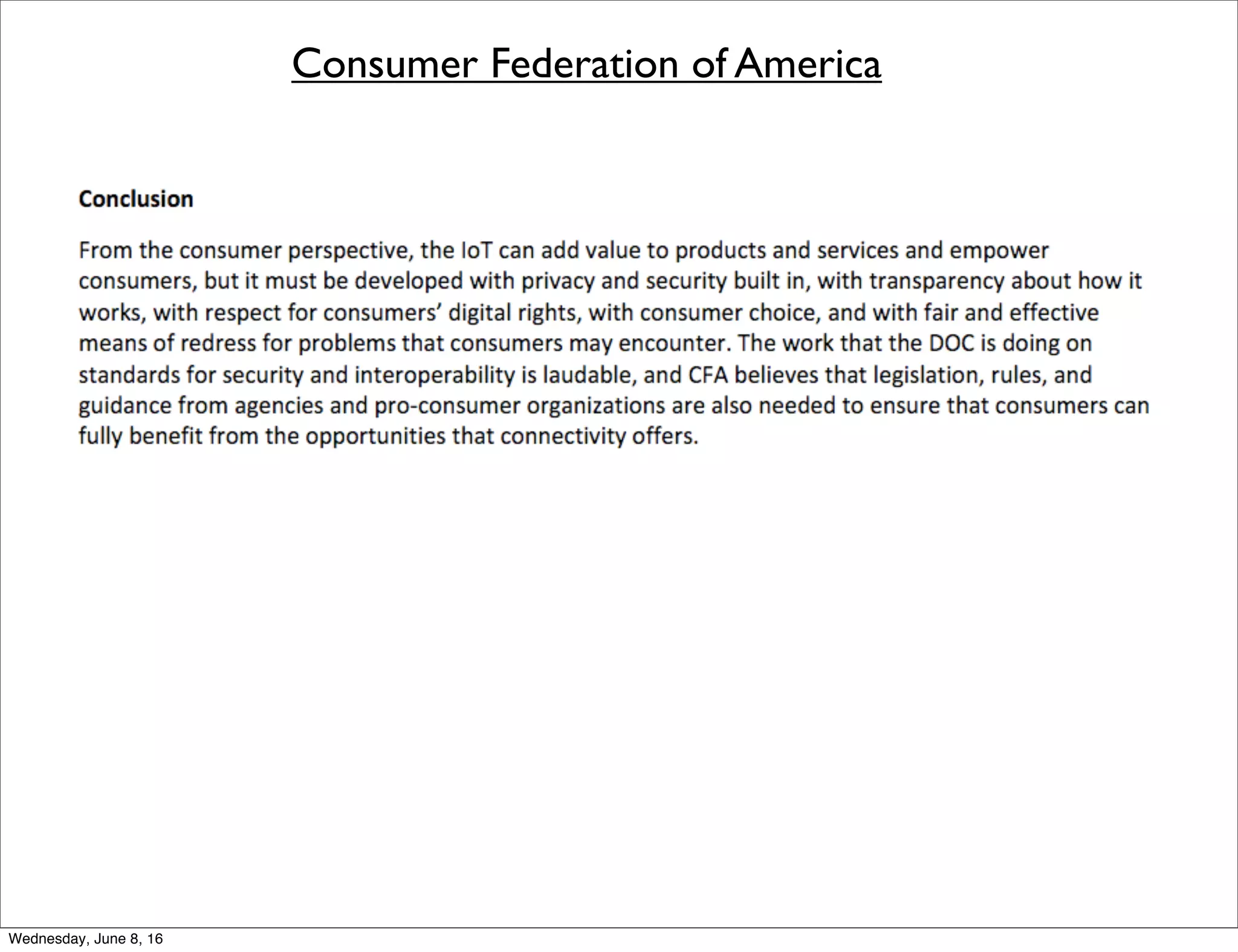 Consumer Federation of America
Thursday, June 9, 16
 