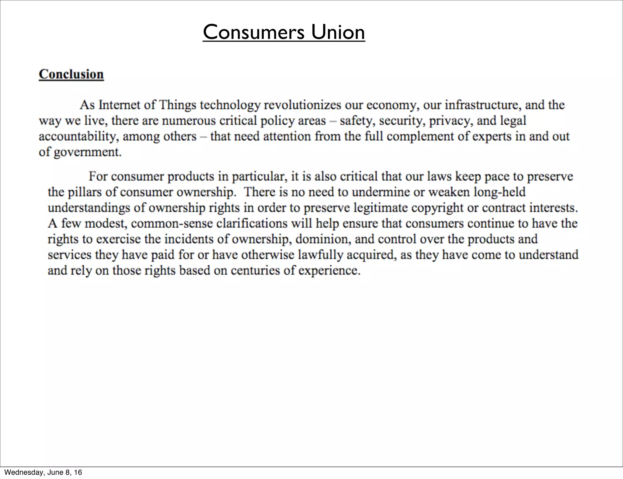Consumers Union
Thursday, June 9, 16
 