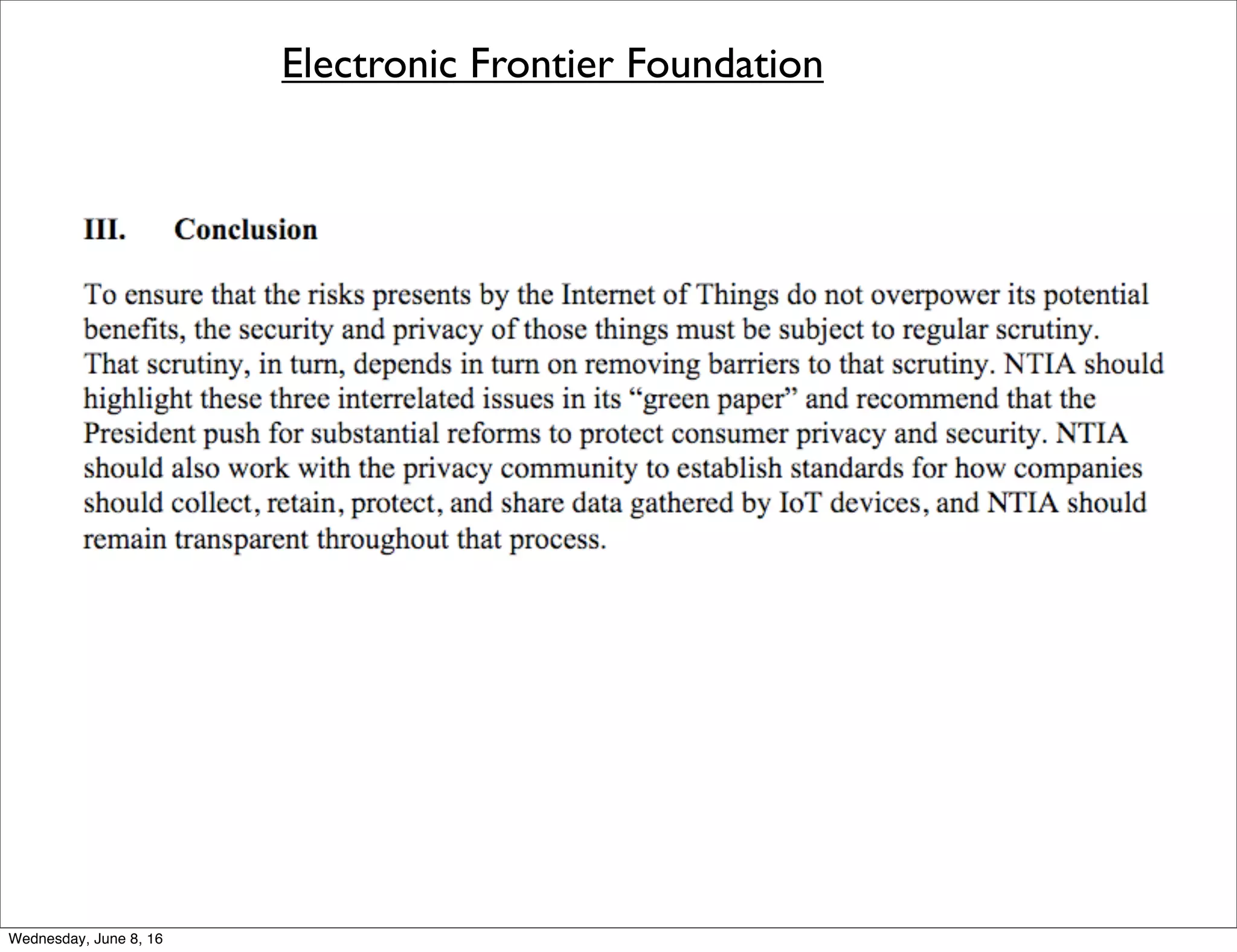Electronic Frontier Foundation
Thursday, June 9, 16
 