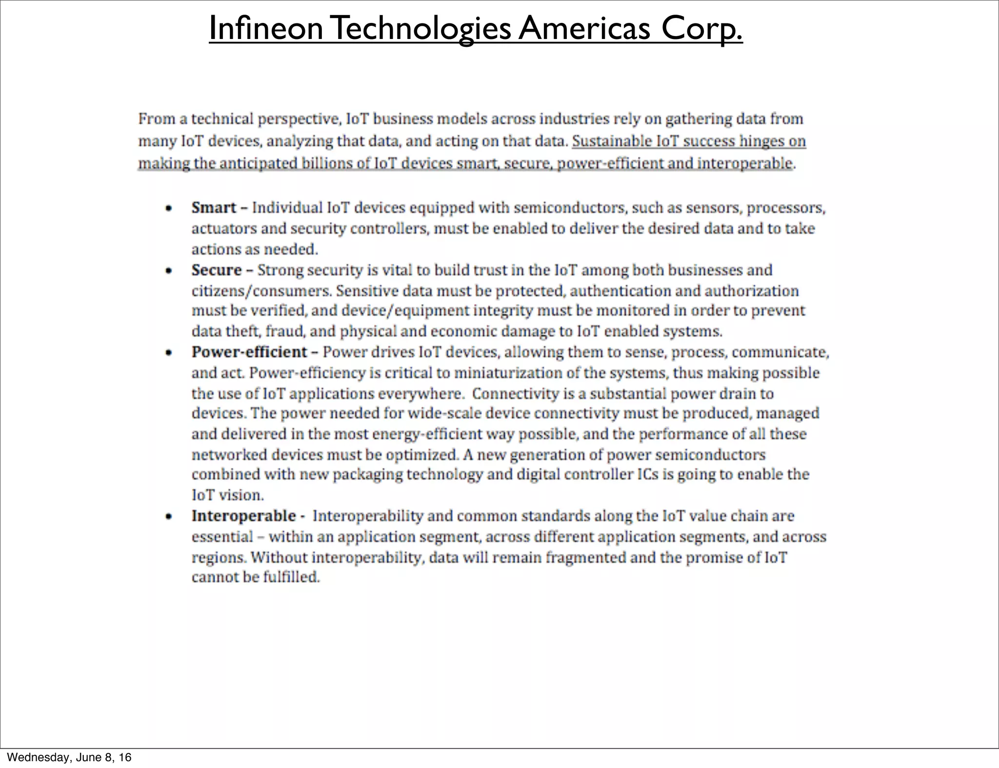 Inﬁneon Technologies Americas Corp.
Thursday, June 9, 16
 