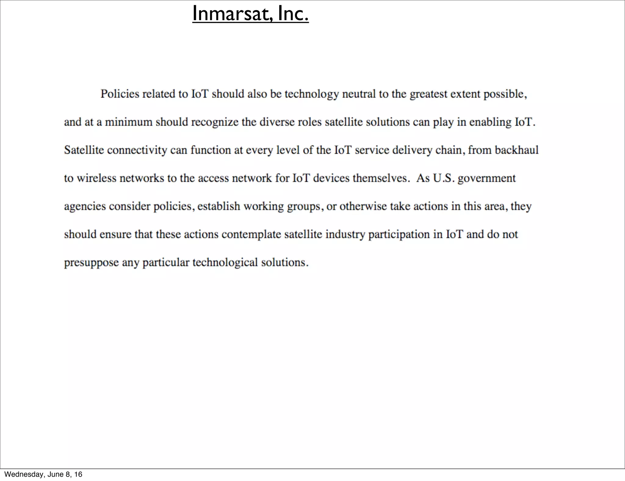 Inmarsat, Inc.
Thursday, June 9, 16
 