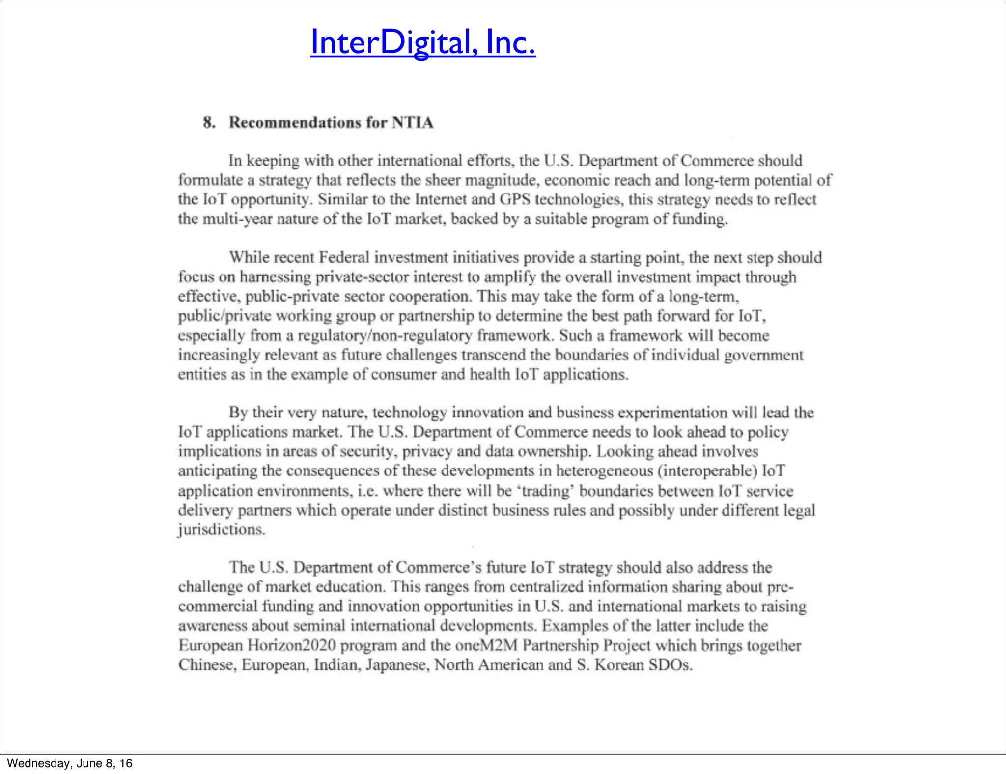 InterDigital, Inc.
Thursday, June 9, 16
 