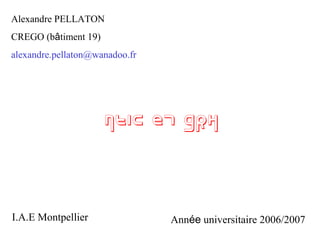 Alexandre PELLATON
CREGO (bâtiment 19)
alexandre.pellaton@wanadoo.fr

NTIC et GRH

I.A.E Montpellier

Année universitaire 2006/2007

 