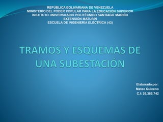 Elaborado por:
Mateo Quiceno
C.I: 26,385,742
REPÚBLICA BOLIVARIANA DE VENEZUELA
MINISTERIO DEL PODER POPULAR PARA LA EDUCACIÓN SUPERIOR
INSTITUTO UNIVERSITARIO POLITÉCNICO SANTIAGO MARIÑO
EXTENSIÓN MATURÍN
ESCUELA DE INGENIERÍA ELÉCTRICA (43)
 