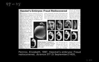 >> 목차
핵켈 vs 진실
Pennisi, Elizabeth. 1997. Haeckel’s embryos: Fraud
rediscovered. Science 277 (5 September):1435.
 
