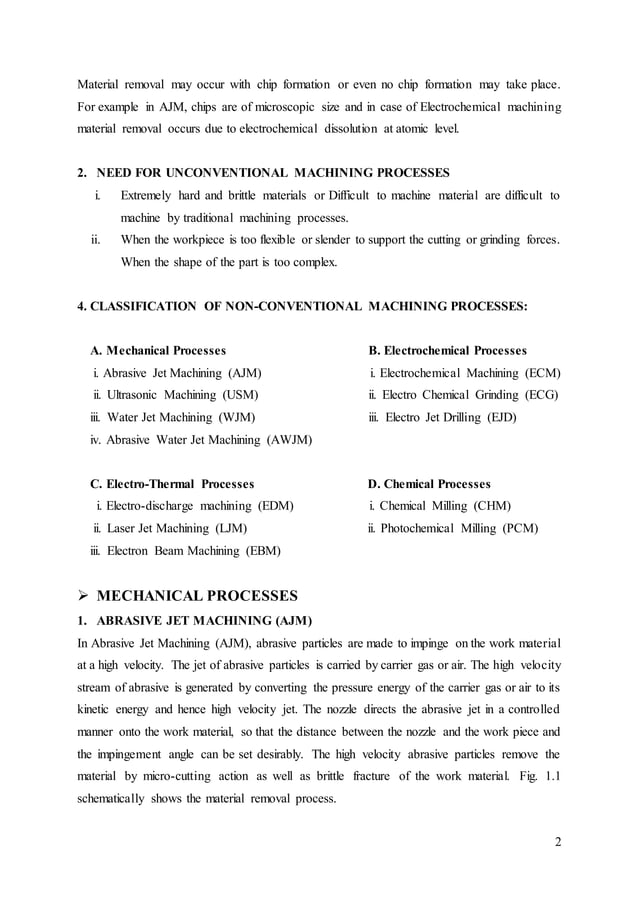 Various Non conventional Machining Process