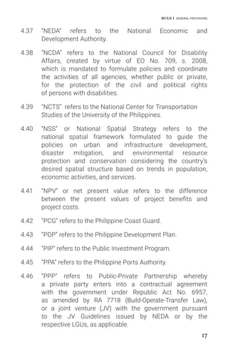 18
NATIONAL TRANSPORT POLICY AND ITS IMPLEMENTING RULES AND REGULATIONS
4.47 “PTSMP” refers to the Philippine Transportati...