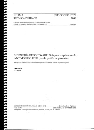 Ingeniería del Software. Guía para la aplicación de la NTP-ISO/IEC12207 Para la gestión de proyectos