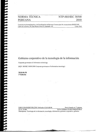 NTP-ISO/IEC 38500 2010 Gobierno Corporativo de la tecnología de la información