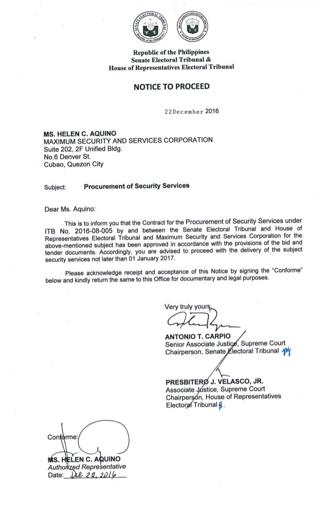 Notice To Proceed Procurement of Security Services