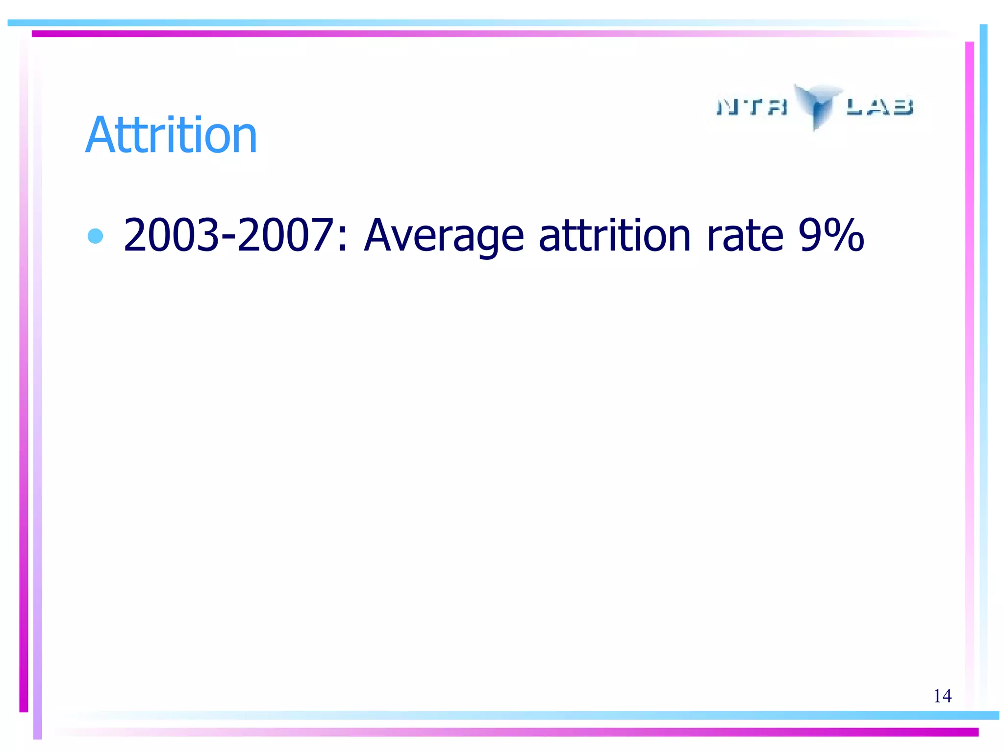 Attrition 2003-2007: Average attrition rate 9%  