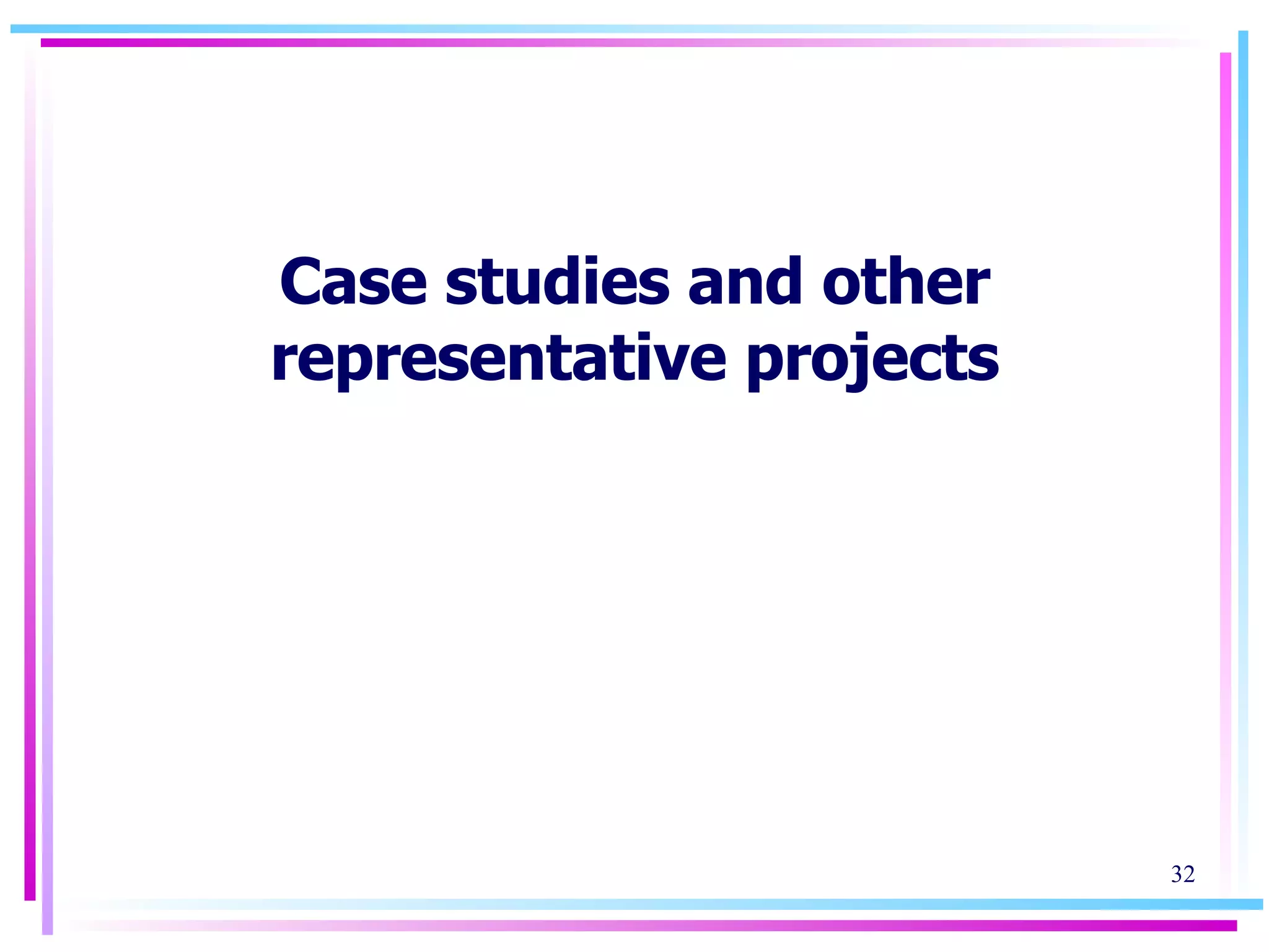 Case studies and other representative projects 