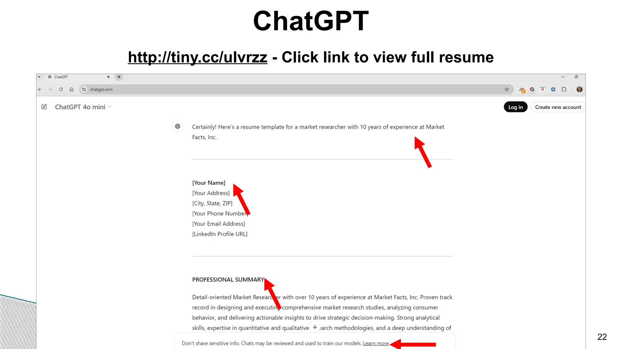 ChatGPT
22
http://tiny.cc/ulvrzz - Click link to view full resume
 