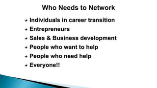 13
Individuals in career transition
Entrepreneurs
Sales & Business development
People who want to help
People who need help
Everyone!!
 