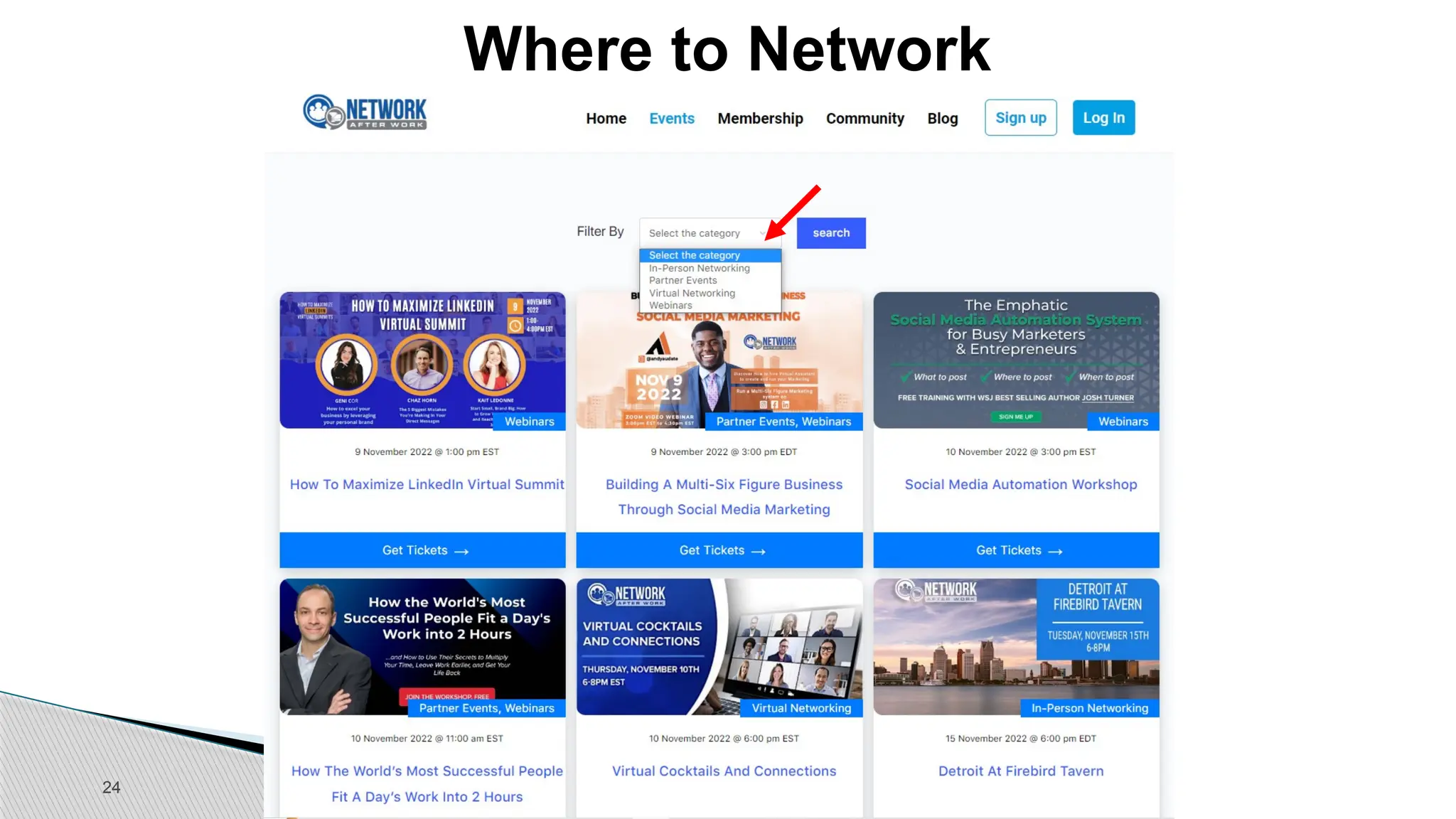 24
Where to Network
Network After Work
 