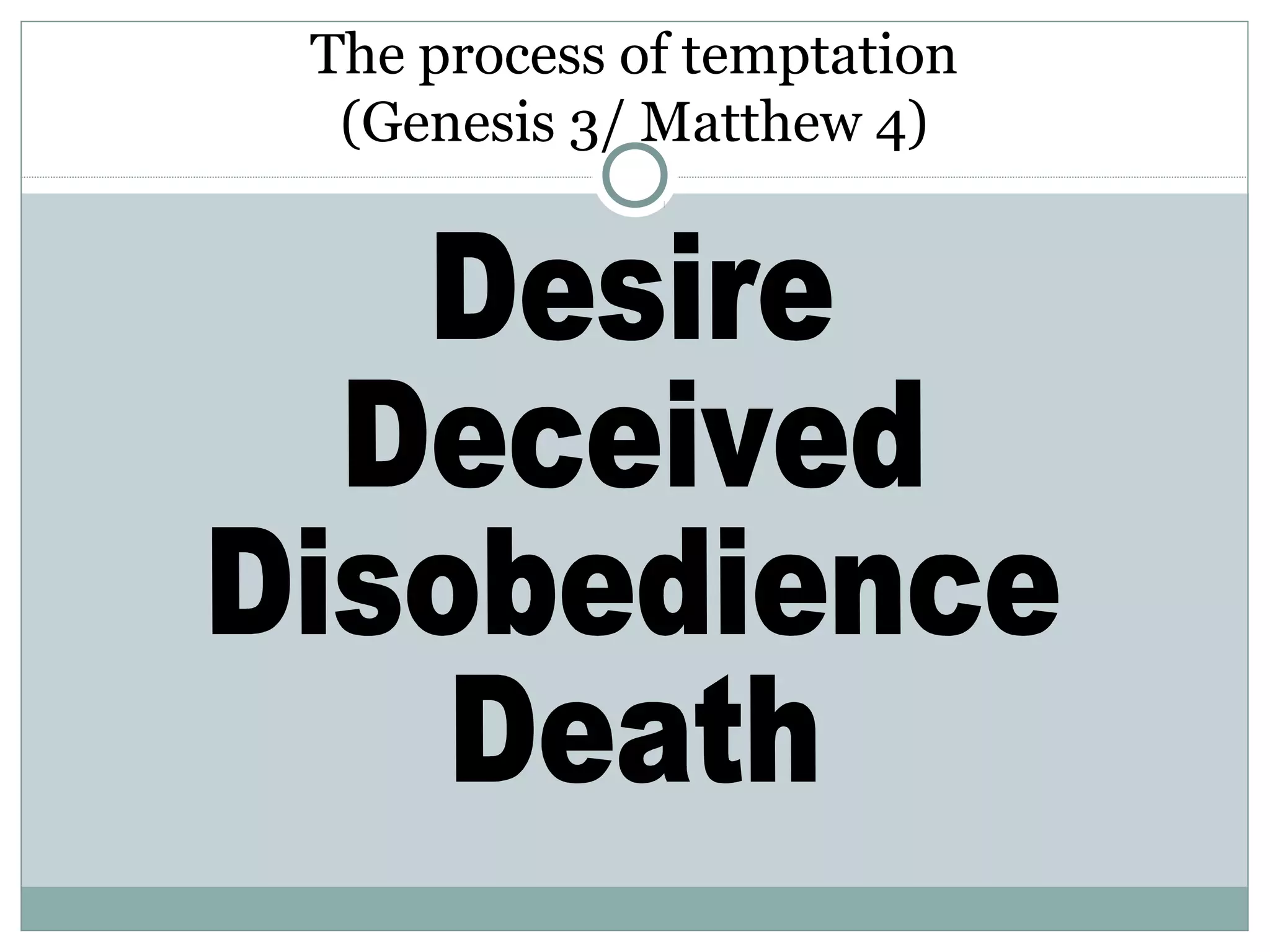 The process of temptation
 (Genesis 3/ Matthew 4)
 