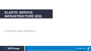 STRATEGY AND APPROACH
ELASTIC SERVICE
INFRASTRUCTURE (ESI)
OpenStack Summit, May 18-22, 2015, Vancouver BC CANADA, ©NTT INNOVATION INSTITUTE, INC.
 