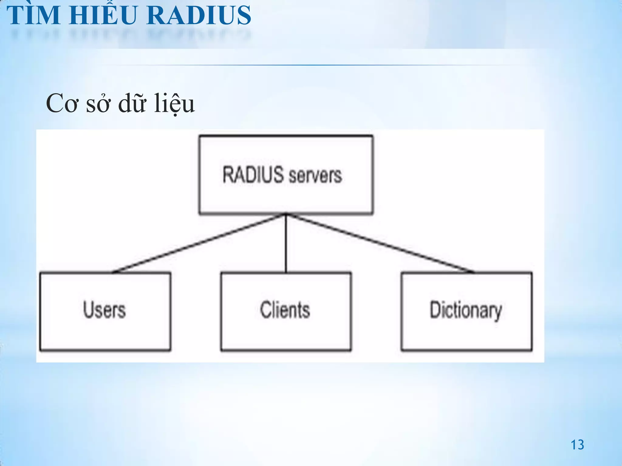 TÌM HIỂU RADIUS

Cơ sở dữ liệu

13

 