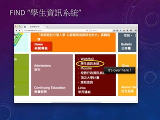 It’s over here !
FIND “學生資訊系統”
 