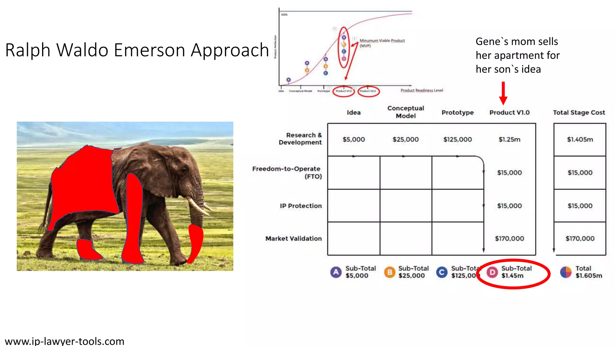 Ralph Waldo Emerson Approach
Gene`s mom sells
her apartment for
her son`s idea
www.ip-lawyer-tools.com
 