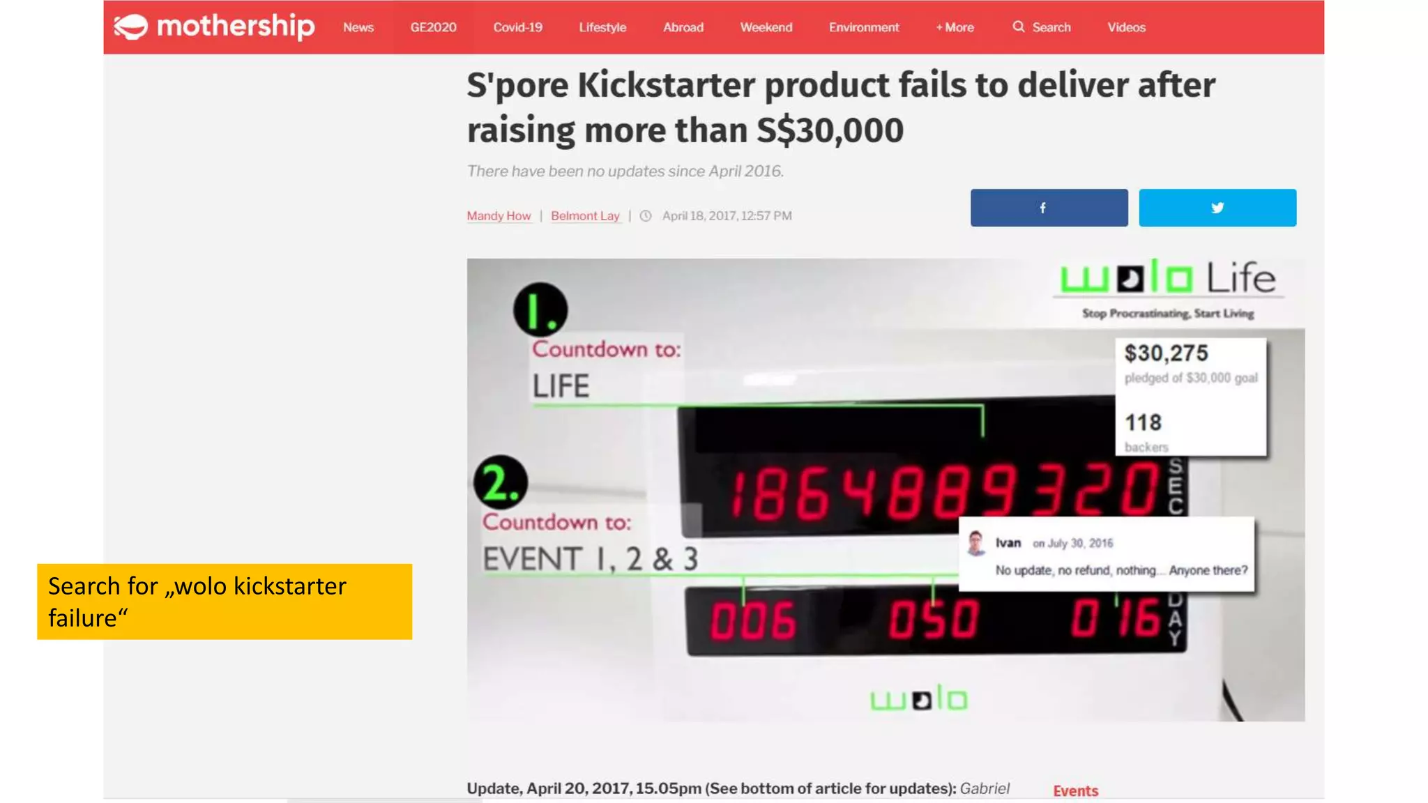 Search for „wolo kickstarter
failure“
 