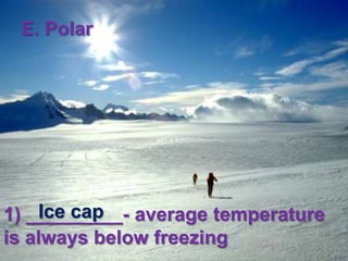 E. PolarIce cap1) _________- average temperature is always below freezing