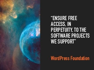 THE GPLV2 (OR LATER) FROM THE FREE SOFTWARE FOUNDATION IS THE
LICENSE THAT THE WORDPRESS SOFTWARE IS UNDER.
VERSION 2, JUN...