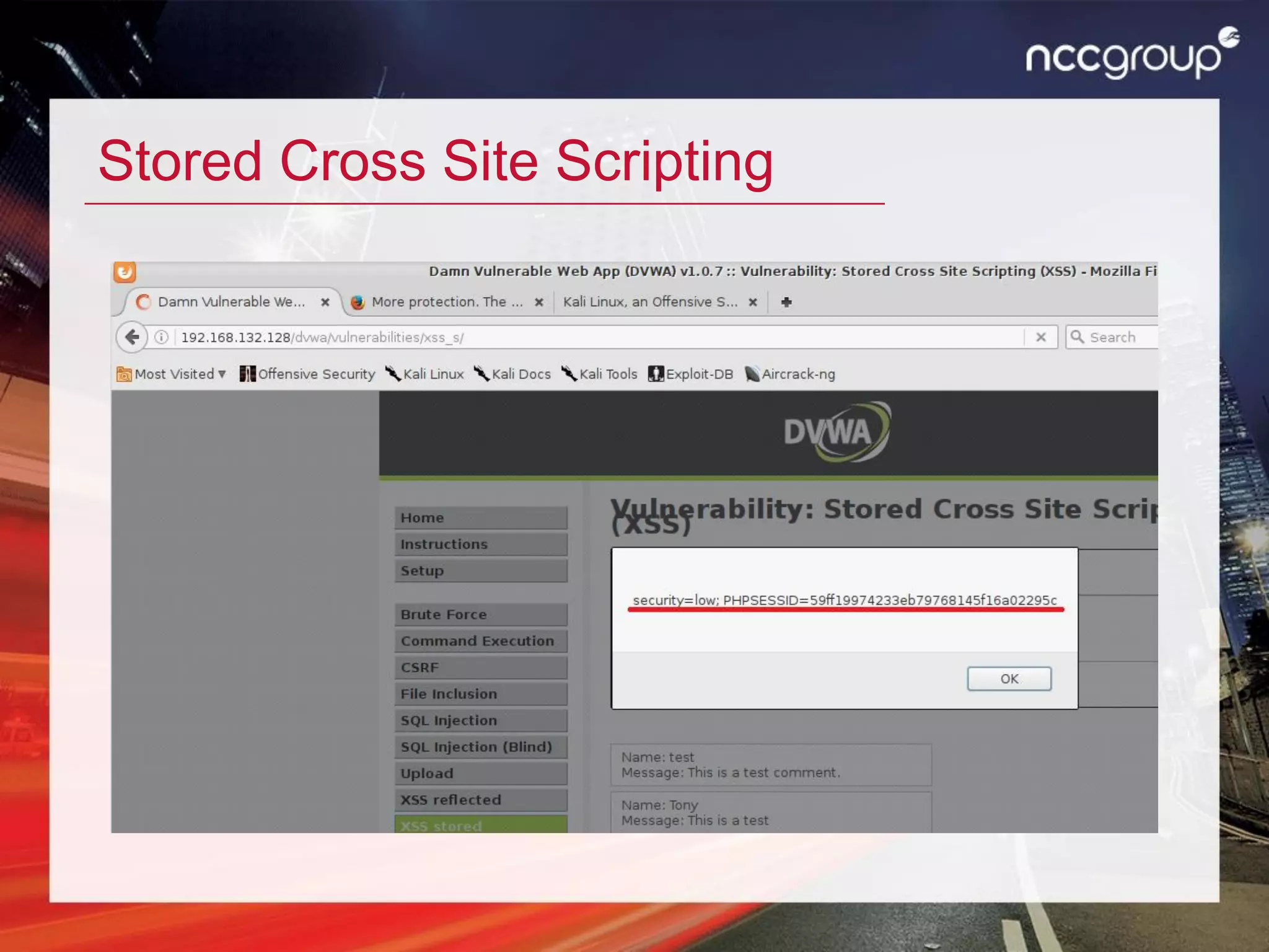 Stored Cross Site Scripting
 