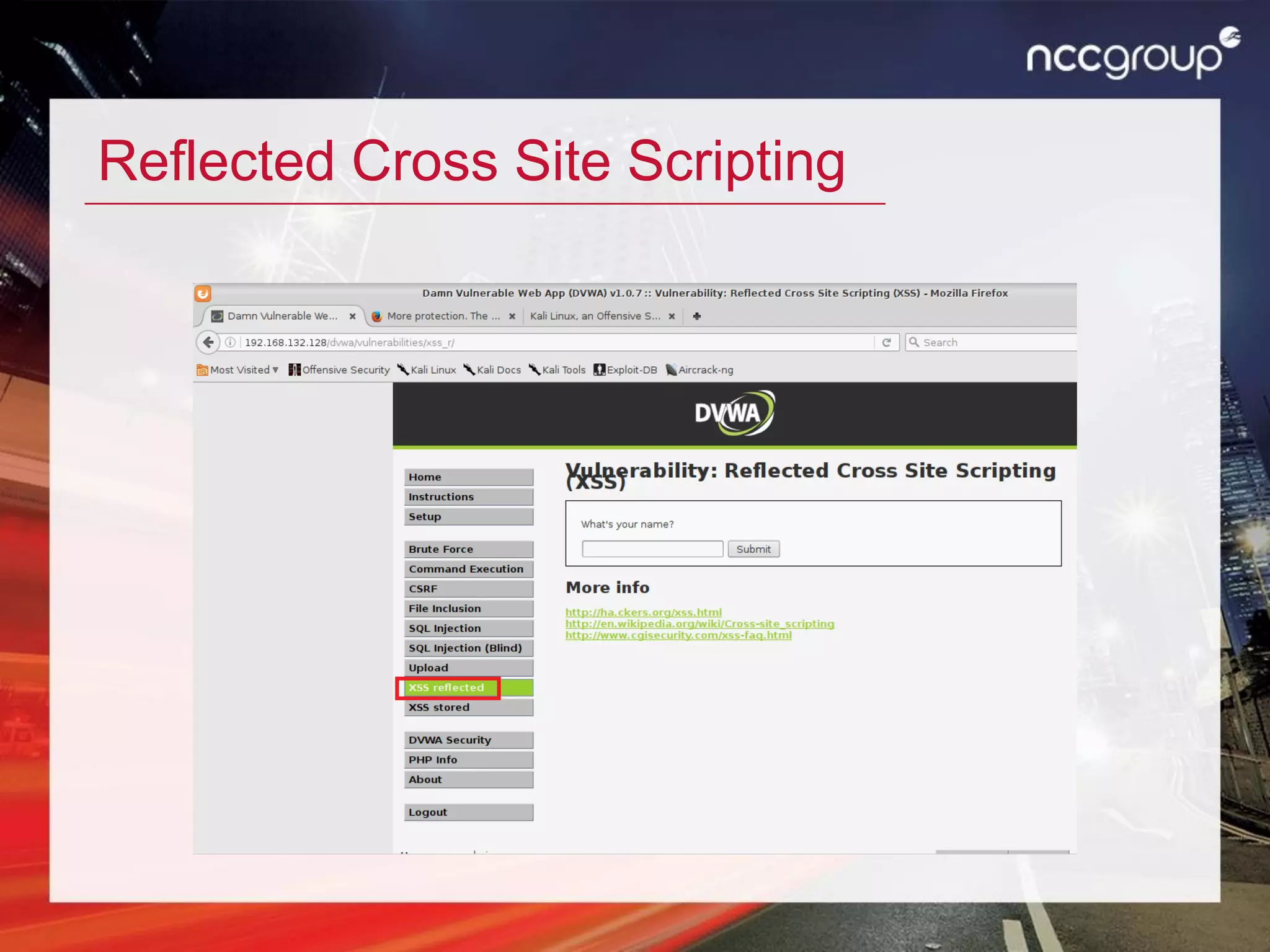 Reflected Cross Site Scripting
 