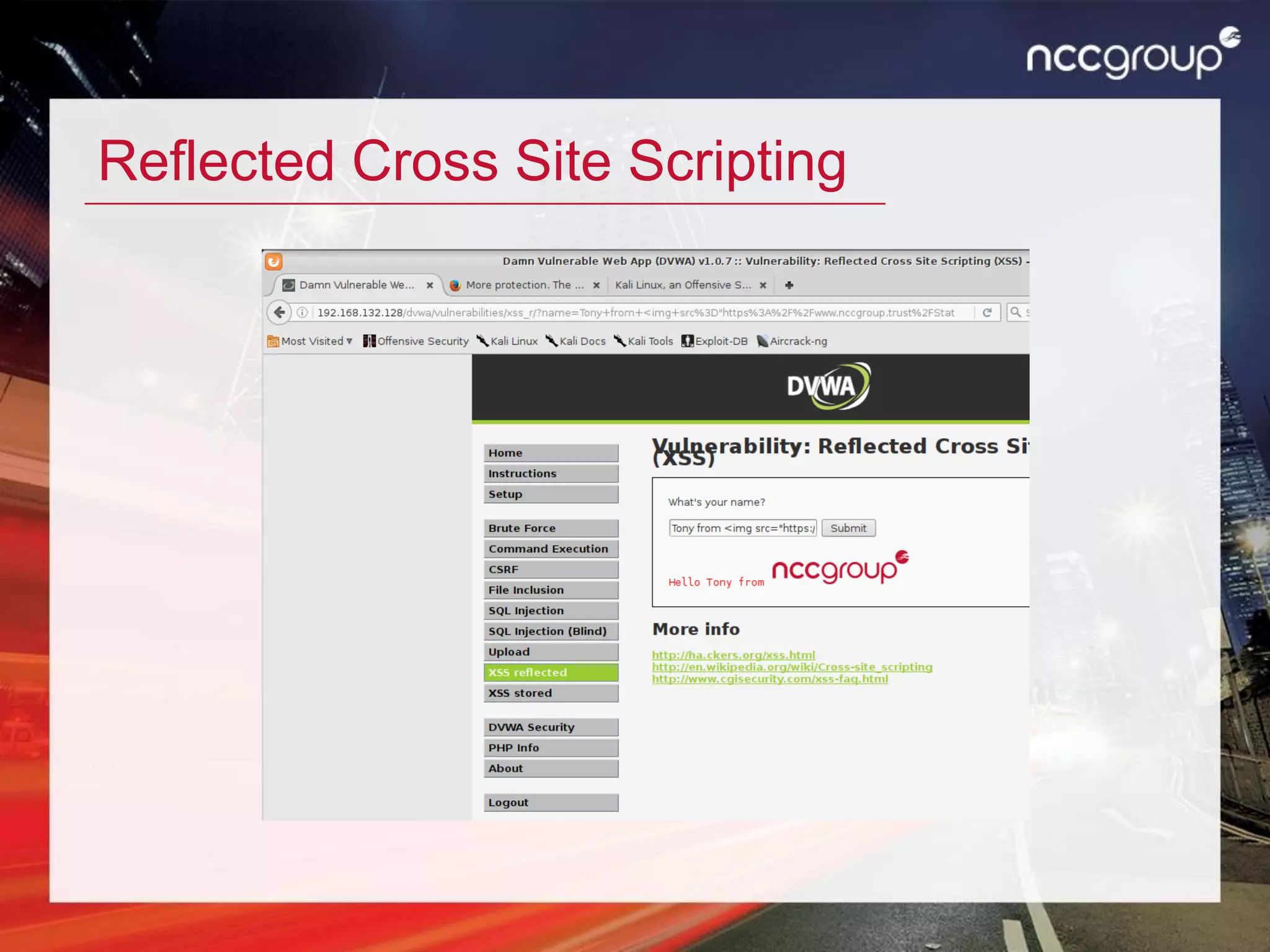 Reflected Cross Site Scripting
 
