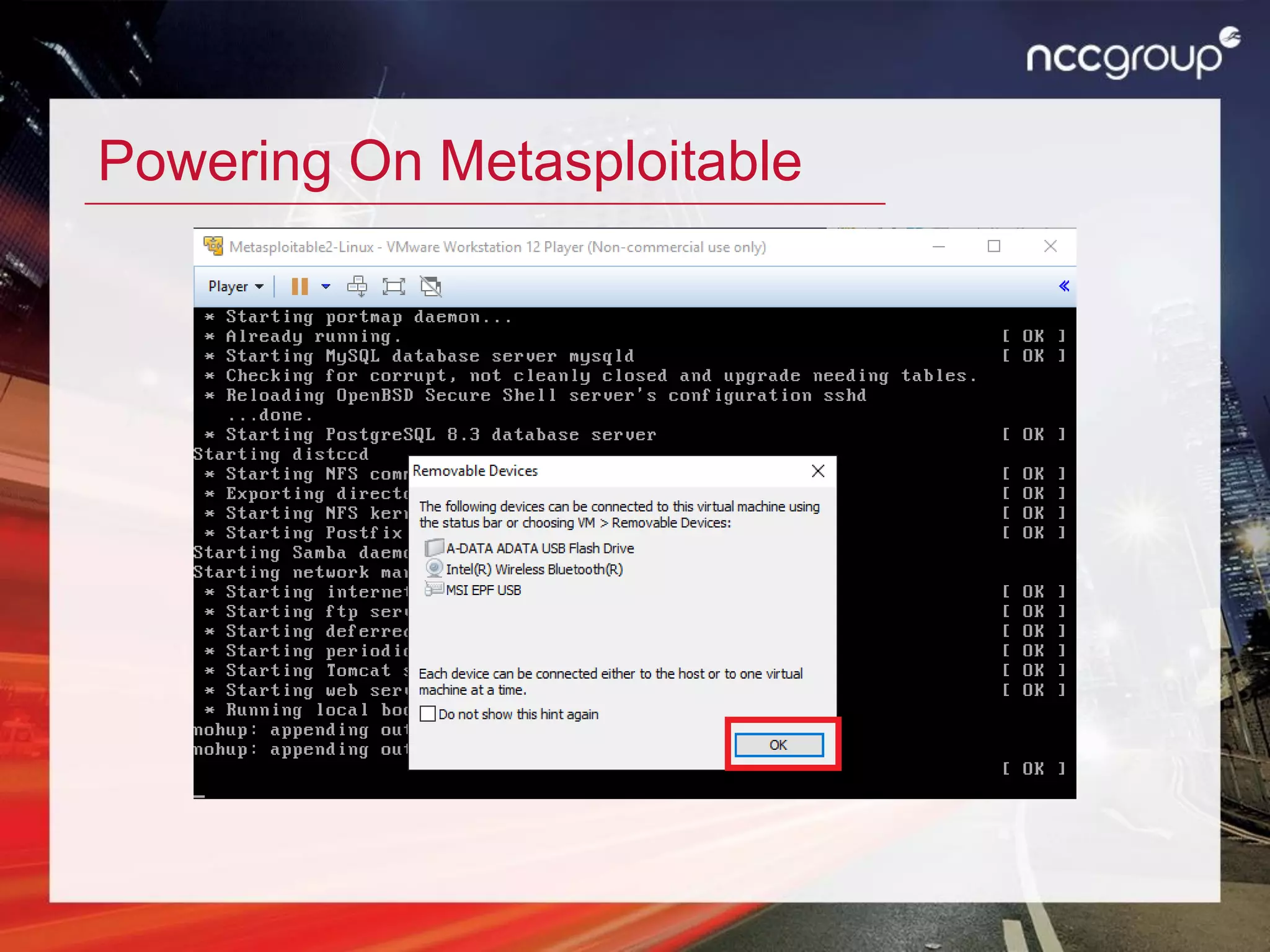 Powering On Metasploitable
 