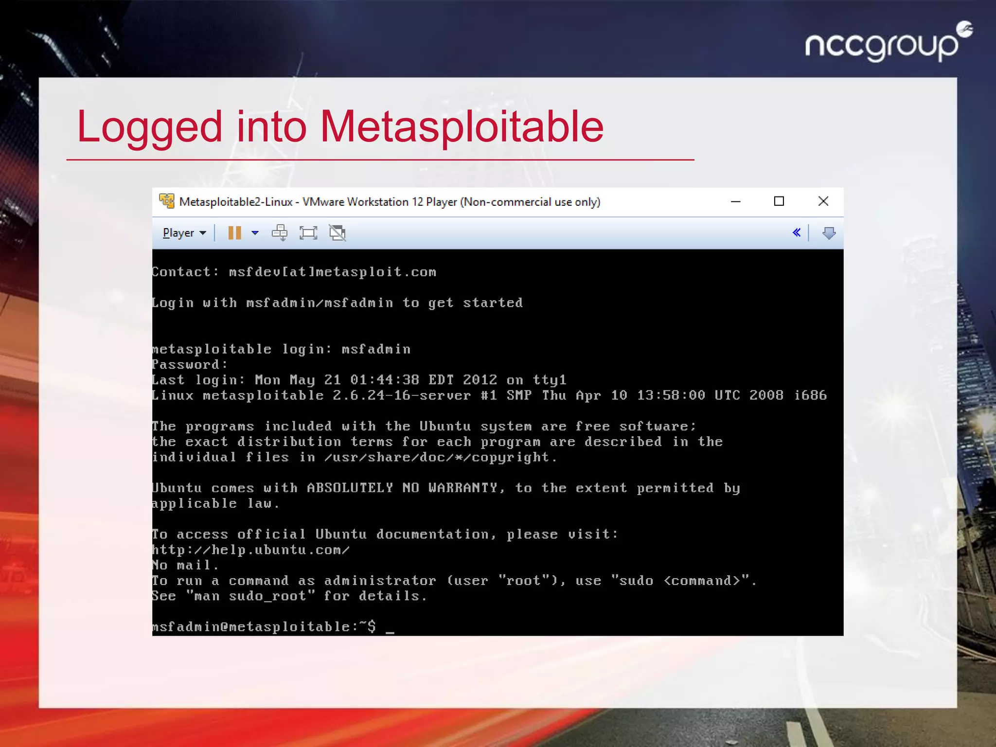 Logged into Metasploitable
 